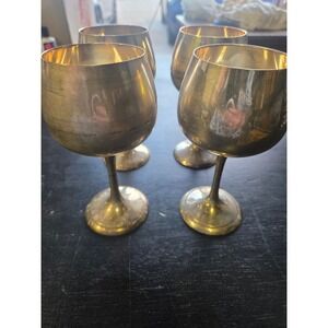 Leonard Silver Plated Wine Goblets Set of 4 Vintage Gold Tone Chalices